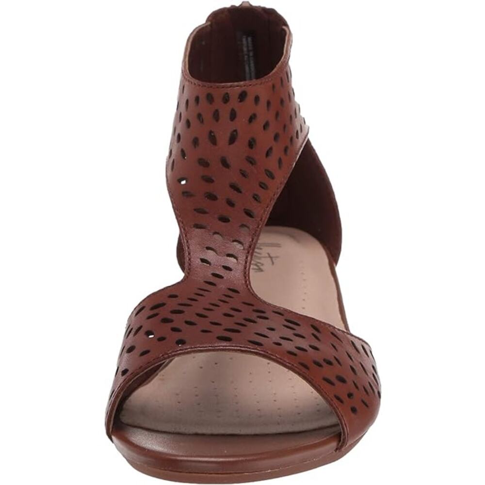 Clarks Women's Shoes Abigail Ruby Perforated Leather Dark Tan Sandal Size 8.5W - Picture 2 of 13